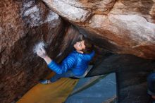 Bouldering in Hueco Tanks on 12/01/2018 with Blue Lizard Climbing and Yoga

Filename: SRM_20181201_1711180.jpg
Aperture: f/4.0
Shutter Speed: 1/200
Body: Canon EOS-1D Mark II
Lens: Canon EF 16-35mm f/2.8 L