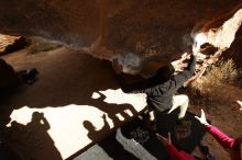 Bouldering in Hueco Tanks on 12/02/2018 with Blue Lizard Climbing and Yoga

Filename: SRM_20181202_1427200.jpg
Aperture: f/10.0
Shutter Speed: 1/250
Body: Canon EOS-1D Mark II
Lens: Canon EF 16-35mm f/2.8 L