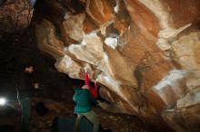 Bouldering in Hueco Tanks on 12/02/2018 with Blue Lizard Climbing and Yoga

Filename: SRM_20181202_1622210.jpg
Aperture: f/7.1
Shutter Speed: 1/250
Body: Canon EOS-1D Mark II
Lens: Canon EF 16-35mm f/2.8 L