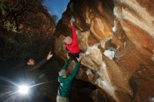 Bouldering in Hueco Tanks on 12/02/2018 with Blue Lizard Climbing and Yoga

Filename: SRM_20181202_1642250.jpg
Aperture: f/7.1
Shutter Speed: 1/250
Body: Canon EOS-1D Mark II
Lens: Canon EF 16-35mm f/2.8 L