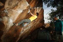 Bouldering in Hueco Tanks on 12/02/2018 with Blue Lizard Climbing and Yoga

Filename: SRM_20181202_1649340.jpg
Aperture: f/7.1
Shutter Speed: 1/250
Body: Canon EOS-1D Mark II
Lens: Canon EF 16-35mm f/2.8 L