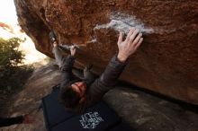 Bouldering in Hueco Tanks on 12/14/2018 with Blue Lizard Climbing and Yoga

Filename: SRM_20181214_1552102.jpg
Aperture: f/6.3
Shutter Speed: 1/250
Body: Canon EOS-1D Mark II
Lens: Canon EF 16-35mm f/2.8 L