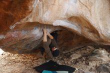 Bouldering in Hueco Tanks on 12/21/2018 with Blue Lizard Climbing and Yoga

Filename: SRM_20181221_1316370.jpg
Aperture: f/2.8
Shutter Speed: 1/250
Body: Canon EOS-1D Mark II
Lens: Canon EF 50mm f/1.8 II