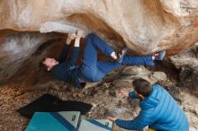 Bouldering in Hueco Tanks on 12/21/2018 with Blue Lizard Climbing and Yoga

Filename: SRM_20181221_1318050.jpg
Aperture: f/2.8
Shutter Speed: 1/250
Body: Canon EOS-1D Mark II
Lens: Canon EF 50mm f/1.8 II