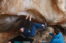 Bouldering in Hueco Tanks on 12/21/2018 with Blue Lizard Climbing and Yoga

Filename: SRM_20181221_1318090.jpg
Aperture: f/3.2
Shutter Speed: 1/250
Body: Canon EOS-1D Mark II
Lens: Canon EF 50mm f/1.8 II