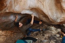 Bouldering in Hueco Tanks on 12/21/2018 with Blue Lizard Climbing and Yoga

Filename: SRM_20181221_1318450.jpg
Aperture: f/2.8
Shutter Speed: 1/250
Body: Canon EOS-1D Mark II
Lens: Canon EF 50mm f/1.8 II