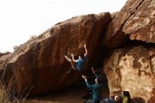 Bouldering in Hueco Tanks on 12/21/2018 with Blue Lizard Climbing and Yoga

Filename: SRM_20181221_1500501.jpg
Aperture: f/8.0
Shutter Speed: 1/250
Body: Canon EOS-1D Mark II
Lens: Canon EF 16-35mm f/2.8 L