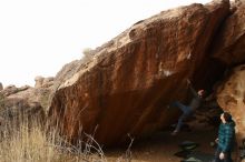 Bouldering in Hueco Tanks on 12/21/2018 with Blue Lizard Climbing and Yoga

Filename: SRM_20181221_1502340.jpg
Aperture: f/8.0
Shutter Speed: 1/250
Body: Canon EOS-1D Mark II
Lens: Canon EF 16-35mm f/2.8 L