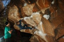 Bouldering in Hueco Tanks on 12/24/2018 with Blue Lizard Climbing and Yoga

Filename: SRM_20181224_1440490.jpg
Aperture: f/8.0
Shutter Speed: 1/250
Body: Canon EOS-1D Mark II
Lens: Canon EF 16-35mm f/2.8 L