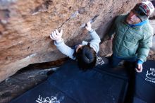 Bouldering in Hueco Tanks on 12/30/2018 with Blue Lizard Climbing and Yoga

Filename: SRM_20181230_1400200.jpg
Aperture: f/3.2
Shutter Speed: 1/250
Body: Canon EOS-1D Mark II
Lens: Canon EF 16-35mm f/2.8 L