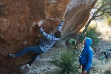 Bouldering in Hueco Tanks on 12/30/2018 with Blue Lizard Climbing and Yoga

Filename: SRM_20181230_1529450.jpg
Aperture: f/3.5
Shutter Speed: 1/400
Body: Canon EOS-1D Mark II
Lens: Canon EF 50mm f/1.8 II