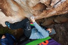 Bouldering in Hueco Tanks on 01/01/2019 with Blue Lizard Climbing and Yoga

Filename: SRM_20190101_1108020.jpg
Aperture: f/5.0
Shutter Speed: 1/250
Body: Canon EOS-1D Mark II
Lens: Canon EF 16-35mm f/2.8 L