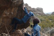 Bouldering in Hueco Tanks on 01/02/2019 with Blue Lizard Climbing and Yoga

Filename: SRM_20190102_1443160.jpg
Aperture: f/7.1
Shutter Speed: 1/320
Body: Canon EOS-1D Mark II
Lens: Canon EF 50mm f/1.8 II