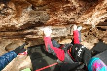 Bouldering in Hueco Tanks on 01/02/2019 with Blue Lizard Climbing and Yoga

Filename: SRM_20190102_1544040.jpg
Aperture: f/6.3
Shutter Speed: 1/320
Body: Canon EOS-1D Mark II
Lens: Canon EF 16-35mm f/2.8 L