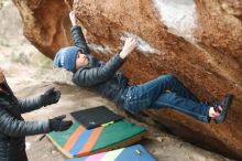 Bouldering in Hueco Tanks on 01/02/2019 with Blue Lizard Climbing and Yoga

Filename: SRM_20190102_1704210.jpg
Aperture: f/3.2
Shutter Speed: 1/200
Body: Canon EOS-1D Mark II
Lens: Canon EF 50mm f/1.8 II