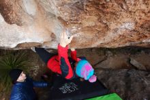 Bouldering in Hueco Tanks on 01/01/2019 with Blue Lizard Climbing and Yoga

Filename: SRM_20190101_1058000.jpg
Aperture: f/4.5
Shutter Speed: 1/250
Body: Canon EOS-1D Mark II
Lens: Canon EF 16-35mm f/2.8 L