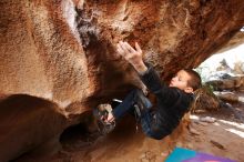 Bouldering in Hueco Tanks on 01/01/2019 with Blue Lizard Climbing and Yoga

Filename: SRM_20190101_1551440.jpg
Aperture: f/4.0
Shutter Speed: 1/200
Body: Canon EOS-1D Mark II
Lens: Canon EF 16-35mm f/2.8 L