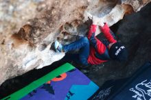 Bouldering in Hueco Tanks on 12/31/2018 with Blue Lizard Climbing and Yoga

Filename: SRM_20181231_1014420.jpg
Aperture: f/2.2
Shutter Speed: 1/250
Body: Canon EOS-1D Mark II
Lens: Canon EF 50mm f/1.8 II
