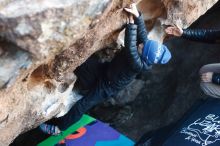 Bouldering in Hueco Tanks on 12/31/2018 with Blue Lizard Climbing and Yoga

Filename: SRM_20181231_1015210.jpg
Aperture: f/2.5
Shutter Speed: 1/250
Body: Canon EOS-1D Mark II
Lens: Canon EF 50mm f/1.8 II