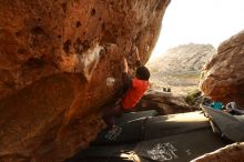 Bouldering in Hueco Tanks on 01/05/2019 with Blue Lizard Climbing and Yoga

Filename: SRM_20190105_1754500.jpg
Aperture: f/5.0
Shutter Speed: 1/250
Body: Canon EOS-1D Mark II
Lens: Canon EF 16-35mm f/2.8 L