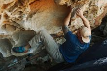 Bouldering in Hueco Tanks on 01/12/2019 with Blue Lizard Climbing and Yoga

Filename: SRM_20190112_1108270.jpg
Aperture: f/3.2
Shutter Speed: 1/250
Body: Canon EOS-1D Mark II
Lens: Canon EF 50mm f/1.8 II