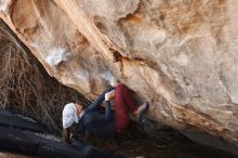 Bouldering in Hueco Tanks on 01/12/2019 with Blue Lizard Climbing and Yoga

Filename: SRM_20190112_1252010.jpg
Aperture: f/3.5
Shutter Speed: 1/250
Body: Canon EOS-1D Mark II
Lens: Canon EF 50mm f/1.8 II