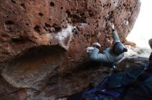 Bouldering in Hueco Tanks on 01/14/2019 with Blue Lizard Climbing and Yoga

Filename: SRM_20190114_1036030.jpg
Aperture: f/5.0
Shutter Speed: 1/200
Body: Canon EOS-1D Mark II
Lens: Canon EF 16-35mm f/2.8 L