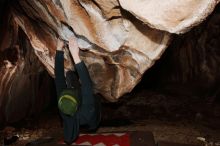 Bouldering in Hueco Tanks on 01/18/2019 with Blue Lizard Climbing and Yoga

Filename: SRM_20190118_1427130.jpg
Aperture: f/8.0
Shutter Speed: 1/250
Body: Canon EOS-1D Mark II
Lens: Canon EF 16-35mm f/2.8 L