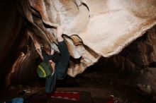 Bouldering in Hueco Tanks on 01/18/2019 with Blue Lizard Climbing and Yoga

Filename: SRM_20190118_1427170.jpg
Aperture: f/8.0
Shutter Speed: 1/250
Body: Canon EOS-1D Mark II
Lens: Canon EF 16-35mm f/2.8 L