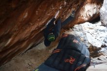 Bouldering in Hueco Tanks on 01/18/2019 with Blue Lizard Climbing and Yoga

Filename: SRM_20190118_1602580.jpg
Aperture: f/1.8
Shutter Speed: 1/125
Body: Canon EOS-1D Mark II
Lens: Canon EF 50mm f/1.8 II