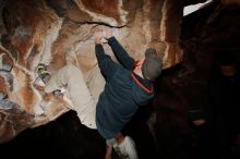 Bouldering in Hueco Tanks on 01/18/2019 with Blue Lizard Climbing and Yoga

Filename: SRM_20190118_1409550.jpg
Aperture: f/8.0
Shutter Speed: 1/250
Body: Canon EOS-1D Mark II
Lens: Canon EF 16-35mm f/2.8 L