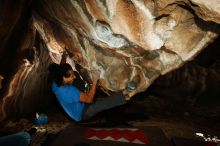 Bouldering in Hueco Tanks on 01/18/2019 with Blue Lizard Climbing and Yoga

Filename: SRM_20190118_1454170.jpg
Aperture: f/8.0
Shutter Speed: 1/250
Body: Canon EOS-1D Mark II
Lens: Canon EF 16-35mm f/2.8 L