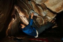 Bouldering in Hueco Tanks on 01/18/2019 with Blue Lizard Climbing and Yoga

Filename: SRM_20190118_1545590.jpg
Aperture: f/8.0
Shutter Speed: 1/250
Body: Canon EOS-1D Mark II
Lens: Canon EF 16-35mm f/2.8 L