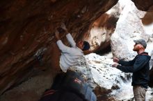 Bouldering in Hueco Tanks on 01/18/2019 with Blue Lizard Climbing and Yoga

Filename: SRM_20190118_1604120.jpg
Aperture: f/2.8
Shutter Speed: 1/125
Body: Canon EOS-1D Mark II
Lens: Canon EF 50mm f/1.8 II