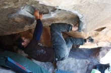 Bouldering in Hueco Tanks on 01/19/2019 with Blue Lizard Climbing and Yoga

Filename: SRM_20190119_1257520.jpg
Aperture: f/3.5
Shutter Speed: 1/250
Body: Canon EOS-1D Mark II
Lens: Canon EF 50mm f/1.8 II