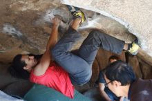 Bouldering in Hueco Tanks on 01/19/2019 with Blue Lizard Climbing and Yoga

Filename: SRM_20190119_1302100.jpg
Aperture: f/3.2
Shutter Speed: 1/250
Body: Canon EOS-1D Mark II
Lens: Canon EF 50mm f/1.8 II