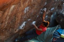 Bouldering in Hueco Tanks on 01/19/2019 with Blue Lizard Climbing and Yoga

Filename: SRM_20190119_1811050.jpg
Aperture: f/2.8
Shutter Speed: 1/250
Body: Canon EOS-1D Mark II
Lens: Canon EF 50mm f/1.8 II