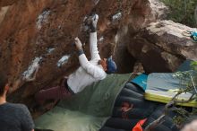 Bouldering in Hueco Tanks on 01/19/2019 with Blue Lizard Climbing and Yoga

Filename: SRM_20190119_1817200.jpg
Aperture: f/3.2
Shutter Speed: 1/250
Body: Canon EOS-1D Mark II
Lens: Canon EF 50mm f/1.8 II