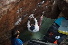 Bouldering in Hueco Tanks on 01/19/2019 with Blue Lizard Climbing and Yoga

Filename: SRM_20190119_1822270.jpg
Aperture: f/2.2
Shutter Speed: 1/250
Body: Canon EOS-1D Mark II
Lens: Canon EF 50mm f/1.8 II