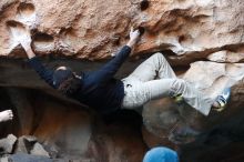 Bouldering in Hueco Tanks on 01/20/2019 with Blue Lizard Climbing and Yoga

Filename: SRM_20190120_1221100.jpg
Aperture: f/3.2
Shutter Speed: 1/250
Body: Canon EOS-1D Mark II
Lens: Canon EF 50mm f/1.8 II