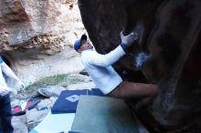 Bouldering in Hueco Tanks on 01/20/2019 with Blue Lizard Climbing and Yoga

Filename: SRM_20190120_1303440.jpg
Aperture: f/2.8
Shutter Speed: 1/250
Body: Canon EOS-1D Mark II
Lens: Canon EF 16-35mm f/2.8 L