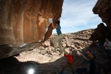 Bouldering in Hueco Tanks on 01/20/2019 with Blue Lizard Climbing and Yoga

Filename: SRM_20190120_1434370.jpg
Aperture: f/8.0
Shutter Speed: 1/250
Body: Canon EOS-1D Mark II
Lens: Canon EF 16-35mm f/2.8 L