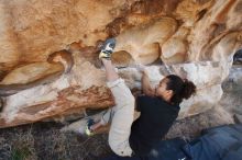 Bouldering in Hueco Tanks on 01/21/2019 with Blue Lizard Climbing and Yoga

Filename: SRM_20190121_1112140.jpg
Aperture: f/6.3
Shutter Speed: 1/250
Body: Canon EOS-1D Mark II
Lens: Canon EF 16-35mm f/2.8 L