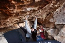 Bouldering in Hueco Tanks on 01/21/2019 with Blue Lizard Climbing and Yoga

Filename: SRM_20190121_1307400.jpg
Aperture: f/3.5
Shutter Speed: 1/200
Body: Canon EOS-1D Mark II
Lens: Canon EF 16-35mm f/2.8 L