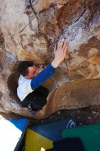 Bouldering in Hueco Tanks on 01/26/2019 with Blue Lizard Climbing and Yoga

Filename: SRM_20190126_1111211.jpg
Aperture: f/5.6
Shutter Speed: 1/250
Body: Canon EOS-1D Mark II
Lens: Canon EF 16-35mm f/2.8 L