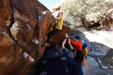 Bouldering in Hueco Tanks on 01/26/2019 with Blue Lizard Climbing and Yoga

Filename: SRM_20190126_1120450.jpg
Aperture: f/7.1
Shutter Speed: 1/250
Body: Canon EOS-1D Mark II
Lens: Canon EF 16-35mm f/2.8 L