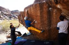 Bouldering in Hueco Tanks on 01/26/2019 with Blue Lizard Climbing and Yoga

Filename: SRM_20190126_1126020.jpg
Aperture: f/6.3
Shutter Speed: 1/250
Body: Canon EOS-1D Mark II
Lens: Canon EF 16-35mm f/2.8 L