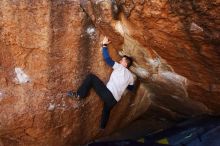 Bouldering in Hueco Tanks on 01/26/2019 with Blue Lizard Climbing and Yoga

Filename: SRM_20190126_1142400.jpg
Aperture: f/6.3
Shutter Speed: 1/200
Body: Canon EOS-1D Mark II
Lens: Canon EF 16-35mm f/2.8 L