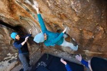 Bouldering in Hueco Tanks on 01/26/2019 with Blue Lizard Climbing and Yoga

Filename: SRM_20190126_1242180.jpg
Aperture: f/4.5
Shutter Speed: 1/200
Body: Canon EOS-1D Mark II
Lens: Canon EF 16-35mm f/2.8 L