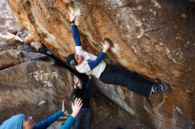 Bouldering in Hueco Tanks on 01/26/2019 with Blue Lizard Climbing and Yoga

Filename: SRM_20190126_1245231.jpg
Aperture: f/4.5
Shutter Speed: 1/250
Body: Canon EOS-1D Mark II
Lens: Canon EF 16-35mm f/2.8 L